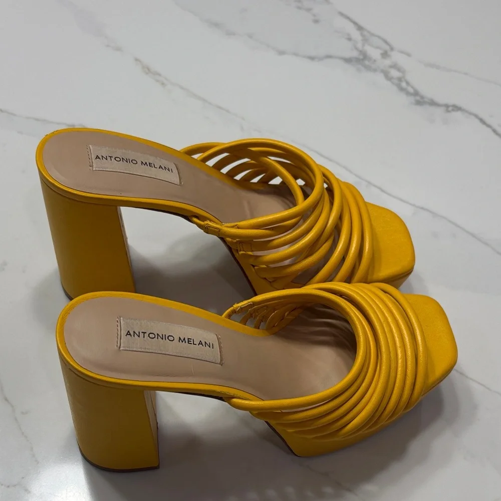 ANTONIO MELANI Yellow Multi-Strap Platform Mules